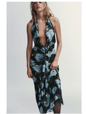 ZARA LONG FLORAL PRINT KNOTTED DRESS